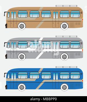 Set of Classic  Bus or Intercity 12 Meter Bus Vector and Illustration Stock Vector