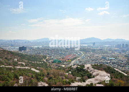 SEOUL, KOREA - APRIL 04, 2014: View of Itaewon and Seocho from Namsan in Seoul Stock Photo