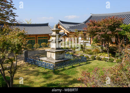 YEONGJU, KOREA - OCTOBER 15, 2014: Stone Pagoda in Buseoksa. Buseoksa temple is the second oldest temple constructed in Silla period. Stock Photo