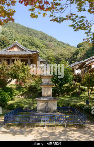 YEONGJU, KOREA - OCTOBER 15, 2014: Stone Pagoda in Buseoksa. Buseoksa temple is the second oldest temple constructed in Silla period. Stock Photo