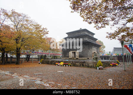 GYEONGJU, KOREA - OCTOBER 20, 2014: Mojeonseoktap is a pagoda, the No.30 National Treasure of Korea, loated in Bunhwang Temple in Gyeongju. Stock Photo