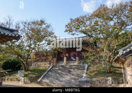 Andong, Korea - October 16, 2014: Sinmun, entrance of ancestral shrine in Byeongsanseowon. Byeongsanseowon is the lacal academy during the Joseon dyna Stock Photo
