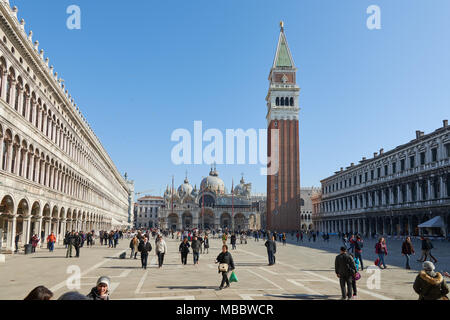 Venice, Italy - Febuary 19, 2016: Piazza San Marco in Venice. Venice is famous for its settings, archtecture and artwork. A part of Venice is resignat Stock Photo