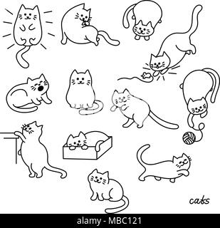 Set of Cute cat. Pet animal vector illustration Stock Vector