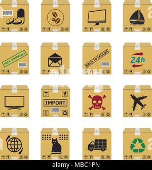 Shipment icons. Cardboard boxes vector design. Stock Vector