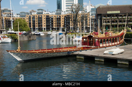 Royal Barge used by the Queen of England during her golden Jubilee celebrations moored in ST Catherine's Dock Stock Photo