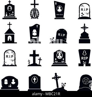 Abstract vector set of gravestones and tombstones icons on a white background Stock Vector