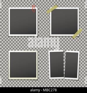 Photo frames with shadow on isolated background, vector template. Stock Vector