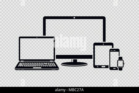 Digital devices black icons on transparent background Stock Vector