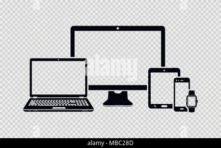 Set of digital devices icons on transparent background Stock Vector