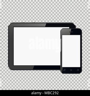 Digital tablet and smartphone isolated on transparent background. Vector illustration. Stock Vector