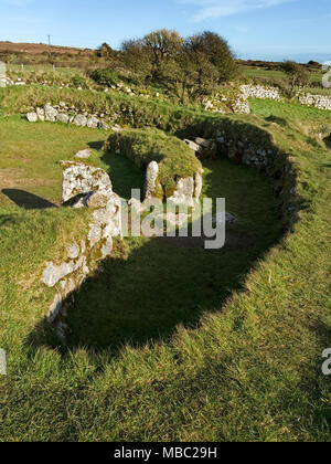 Remains of old courtyard house from Romano British period (AD 43-400), Carn Euny (Hendre Chapeluni) ancient village, Sancreed, Cornwall, England, UK Stock Photo