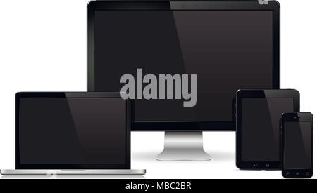 Computer display, laptop, tablet pc, mobile phone Vector illustration Stock Vector