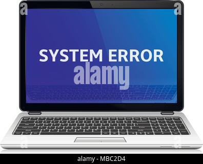 Modern laptop with system error message on blue screen. Vector illustration. Stock Vector