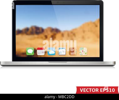 High detailed vector laptop with abstract blurred background on screen. Vector EPS10 Stock Vector