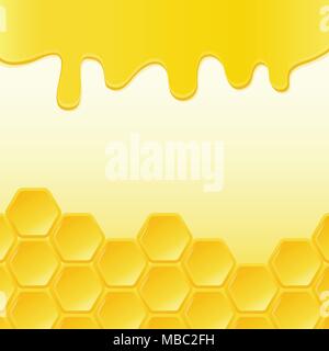 Honeycomb and flowing honey. Vector background Stock Vector