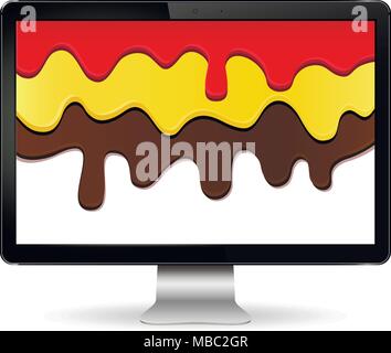 Computer display isolated on white background with rainbow paint on screen Stock Vector