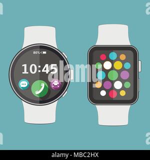 Flat modern and classic smart watches. Vector illustration. Stock Vector