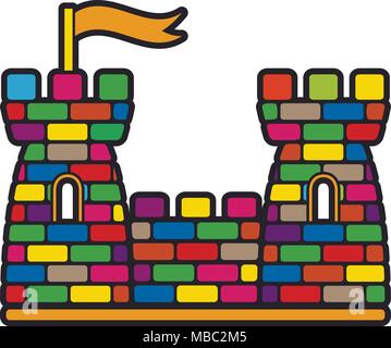 Castle with colorful bricks vector logo design template Stock Vector