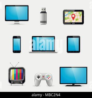 Electronic devices and multimedia gadgets icons. Vector illustration. Stock Vector