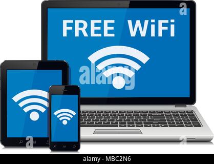 Wireless technology devices and wifi internet connection symbol. Vector illustration. Stock Vector