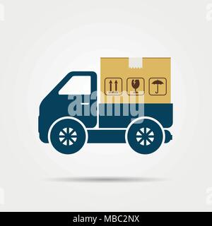 Delivery truck with cardboard box icon. Vector illustration. Stock Vector