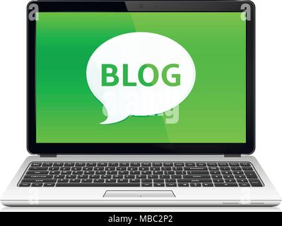 Computer laptop blog sign illustration design over a white background. Vector illustration. Stock Vector