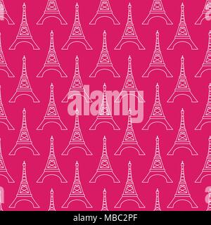 Vector Eiffel towers shapes romantic seamless pattern on pink background Stock Vector