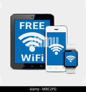 Wireless technology gadgets and wifi internet connection symbol. Vector illustration. Stock Vector