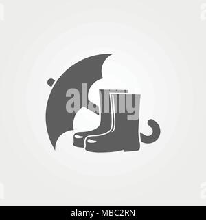 Umbrella with Rubber boots icon. Vector illustration. Stock Vector
