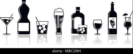 Alcohol drinks icons. Banner design. Cocktails, wine, whiskey beer Vector set Stock Vector