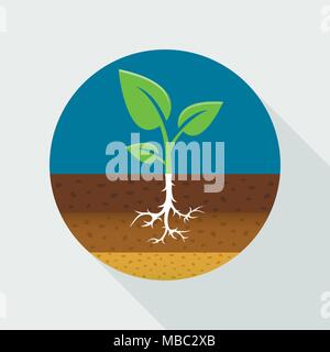 Growing sprout flat icon with long shadow. Vector illustration. Stock Vector
