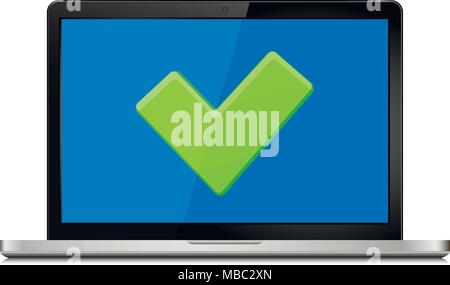 Laptop and check mark illustration design over a white background Stock Vector