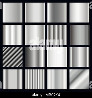 Set of silver gradients. Metallic squares collection. Silver gradient collection for fashion design. Vector EPS10. Stock Vector