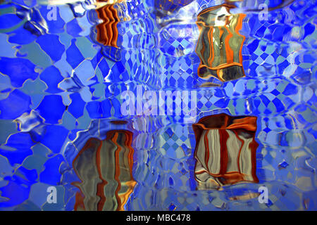 Distorted view of windows and blue tiles Stock Photo