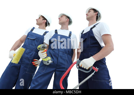 Group of professional industrial workers. Isolated over white Stock Photo