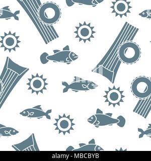 Seamless pattern with inflatable mattress, inflatable circle. Summer leisure. Stock Vector