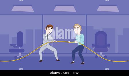 Two Successful Business Man Pulling Rope In Office Competition