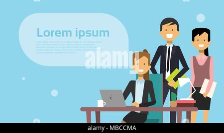 Team Of Business People Brainstorming Meeting With Businessman Working On Laptop Computer Over Background With Copy Space Stock Vector
