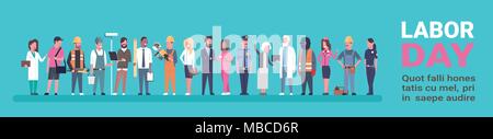 Labor Day Poster With People Of Different Occupations Over Background With Copy Space Horizontal Banner Stock Vector