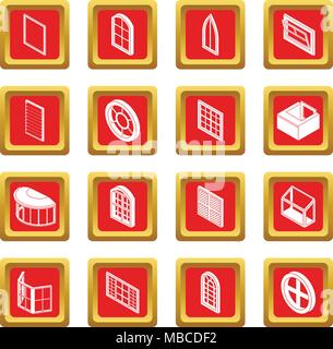 Window forms icons set red square vector Stock Vector