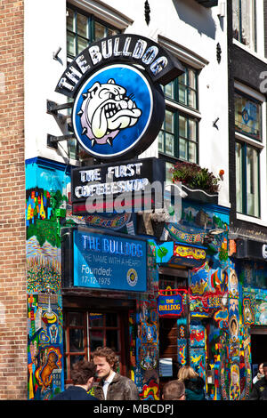 The first coffeshop Bulldog in Amsterdam city on Red lights street, Holland Stock Photo