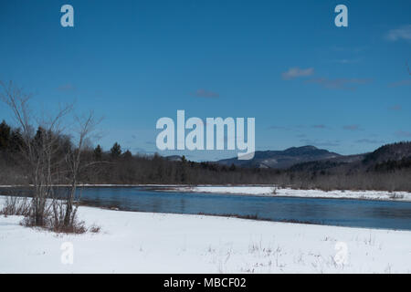 A winter view of the Sacandaga River in the Adirondack Mountains, NY USA Stock Photo