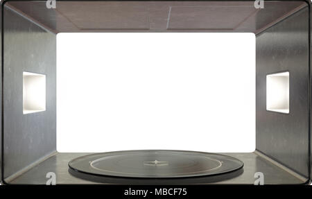 A close view from inside an operational household microwave looking outwards - 3D render Stock Photo