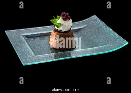 chocolate souffle with vanilla ice cream Stock Photo