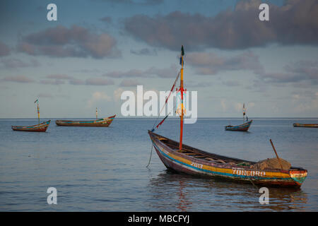 YONGORO, SIERRA LEONE - June 05, 2013: West Africa, the beach with fishing boats in front of the capital Freetown, Sierra Leone Stock Photo