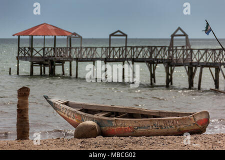 YONGORO, SIERRA LEONE - June 05, 2013: West Africa, the beach with fishing boats in front of the capital Freetown, Sierra Leone Stock Photo