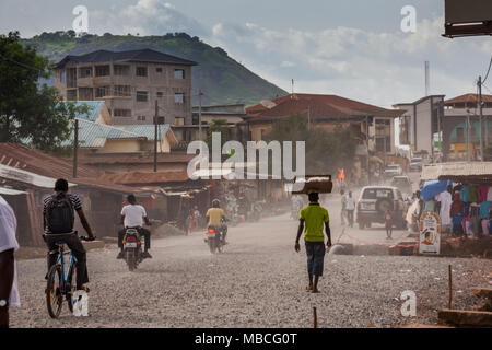 MAKENI, SIERRA LEONE - June 06, 2013: West Africa, group of unknown people along the Makeni highway, Sierra Leone Stock Photo