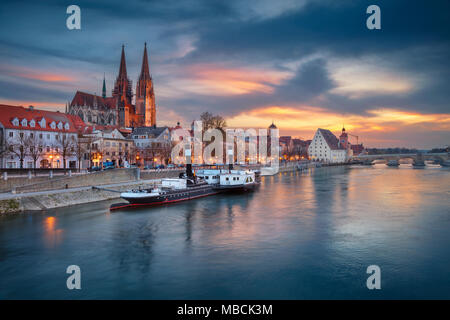 Regensburg. Cityscape image of Regensburg, Germany during spring sunset.