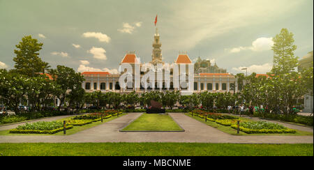 Statue of Ho Chi Minh and People's Committee Building in Ho Chi Minh City, Vietnam. Stock Photo